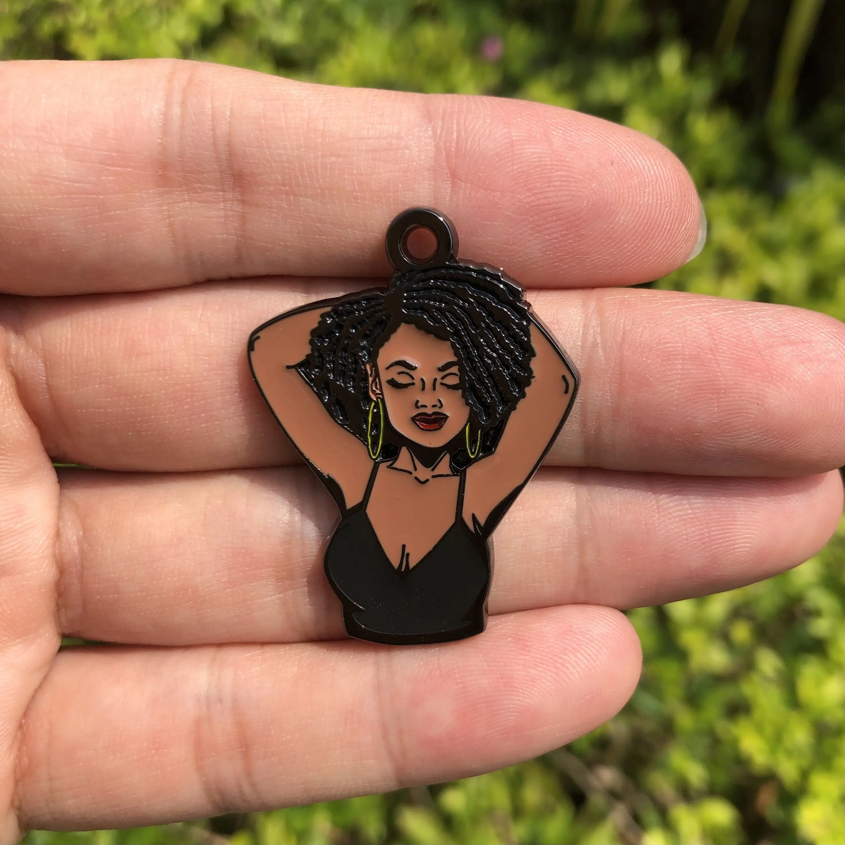 5 Pcs Black Lady Afro Girl Fashion Charm Enamel Pendant For Women Bracelet Necklace Keychain