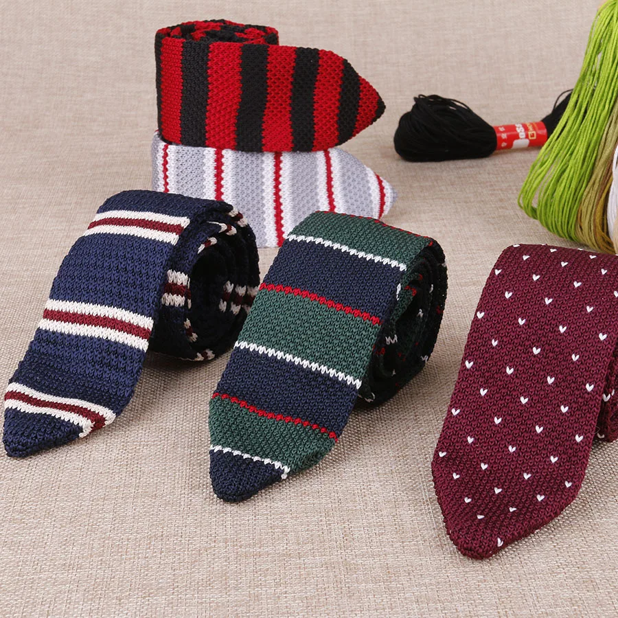 

Sitonjwly 5.5cm Men's Knitted Tie Triangle Striped Neckties For Man Woven Tie Skinny Cravate For Party Knitting Ties Custom LOGO