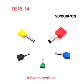 

50/200pcs Dual Wire Tube ferrule insulated crimp terminals TE16-14 pipe Electrical double wiring terminal connectors cable 6AWG