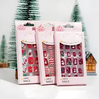 24Pcs/Set Christmas Style Kid Nail Tip Self-Adhesive Colorful DIY Full Cover False Nails Art Press On Tips for Gift 2