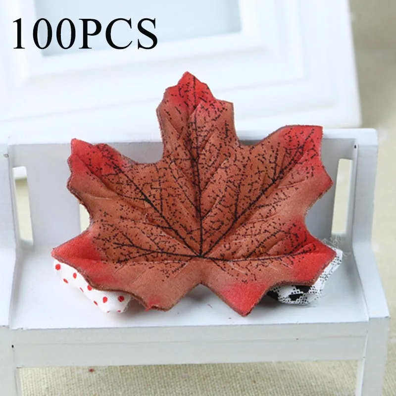 Artificial Fake Maple Leaves 100pcs 8x7cm Optional Size Photographic Props More comfortable and beautiful - Цвет: Coffee