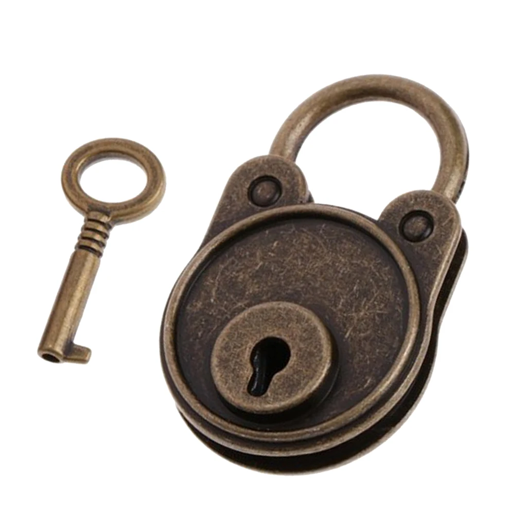 Vintage Brass Bear Padlock Mini Pad Lock Suitcase Luggage Lock 1 Keys 47mm
