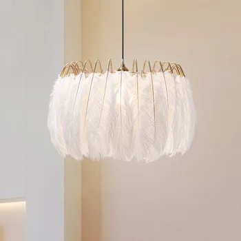 

Feather chandelier modern minimalist white warm romantic bedroom princess room children's room decoration LED chandelier