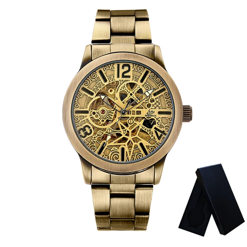 S07103 with box Relogio Masculino мужские часы автоматические механические скелет мужские часы лучший бренд класса люкс античная бронза спортивные военные наручные часы - Цвет: S07103 with box