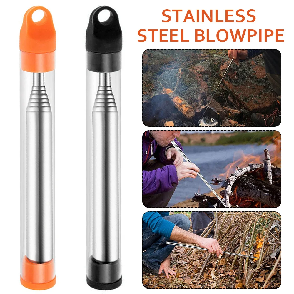 Blowing Fire Stick Picnic Fire Bellows Collapsible Stainless Steel Fire