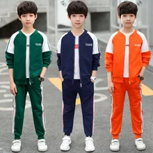 Children's clothing spring autumn new simple boy suit long-sleeved zipper color matching coat+ pants 4-14 baby boy clothes