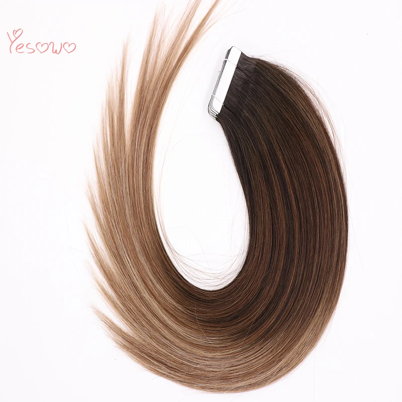 Yesowo малайзийские волосы Remy человеческие волосы для наращивания на эффектом деграде(переход от темного к дешевые модные 1b/6/27# африканские американские волосы, волосы для наращивания на клейкой ленте, клей