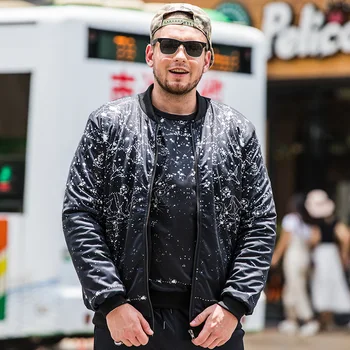 

New printing zipper Plus size increase men's casual jacket fat loose