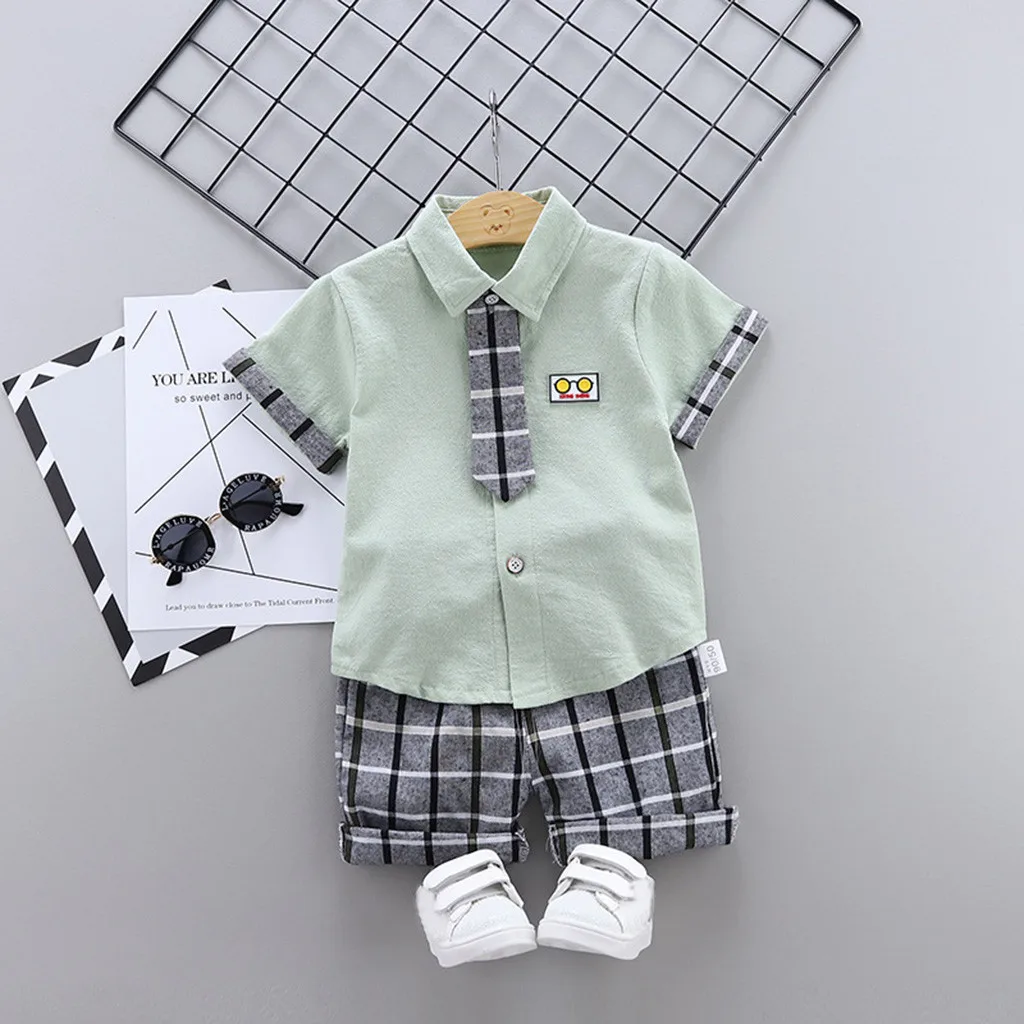Baby Boy Clothes Gentlemen Tie Outfits T shirt Tops Shorts Boy Suit For Weddings Prom Little Boys Summer Outfits Children Suits