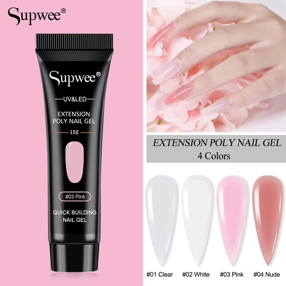 

SUPWEE 15g Solid Color Crystal Gel Poly Nail Gel Quick Bulider UV/LED Lamp Gel Polish Nail Accessories for Nails Art