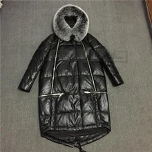 Зимнее свободное пуховое пальто из натуральной овчины, женская утепленная верхняя одежда из овчины на молнии с капюшоном, женское длинное пуховое пальто из овчины, M-2XL