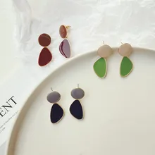 Серые серьги с неровной геометрией и круглыми полыми металлическими золотыми сережками, эмалевые серьги с эмалью для девочек