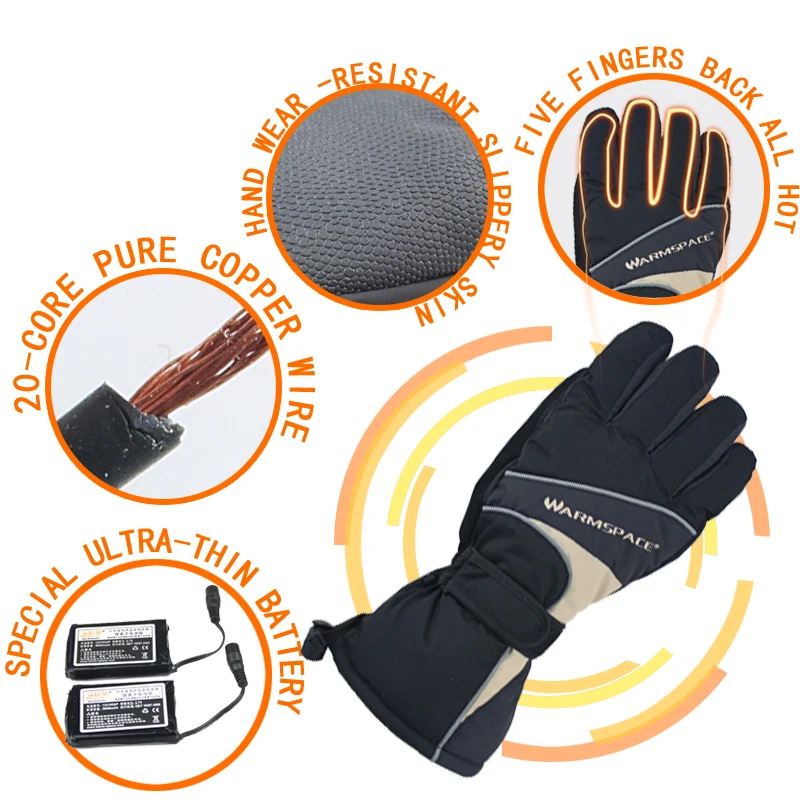 Warmspace Электрический перезаряжаемый аккумулятор перчатки с подогревом умное управление теплые перчатки зимние уличные водонепроницаемые спортивные лыжные перчатки