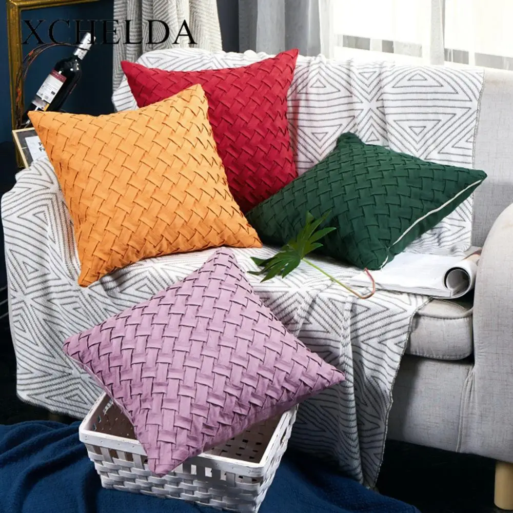 

2019 New Funda Cojin Pineapple Cushion Covers Suede 3d Weave Texture Throw Pillows Case Sofa Decorative Pillow Home Decoration