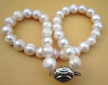 

11-12mm south sea Genuine white baroque pearl necklace 18" 925 clasp
