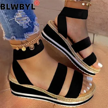 

Sandals Women Wedges Platform Candy Color Ladies Hemp Shoes Ladies Summer Casual Slip on Strap Cross Cool Girls Plus Size 2020