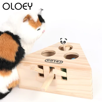 

Puzzle 3/5 Holes Pet Cat Interactive Toy with Mouse Mechanical Motion Wooden High Quality Funny Cat Kitten Pet Playing Produt