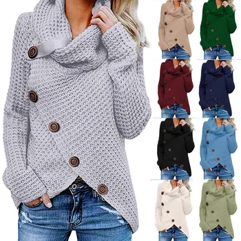 

Express foreign trade irregular button long-sleeved jacket autumn and winter women's wear women sweaters