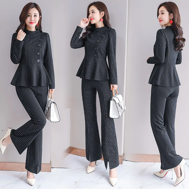 

Striped Pant Suits Two Twin Style One Piece Set for Women 2 Piece Sets 2019 Plus Size Large Clothing Outfits Office Co-ord Set