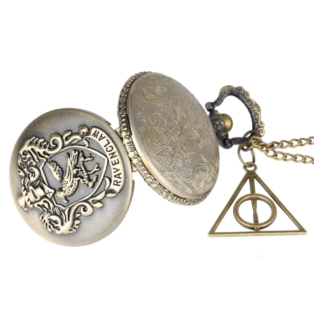 Бронзовые hp карманные часы Кварцевые ожерелье кулон Ravenclaw узор карманные часы для мужчин женщин hp вентиляторы подарок дропшиппинг