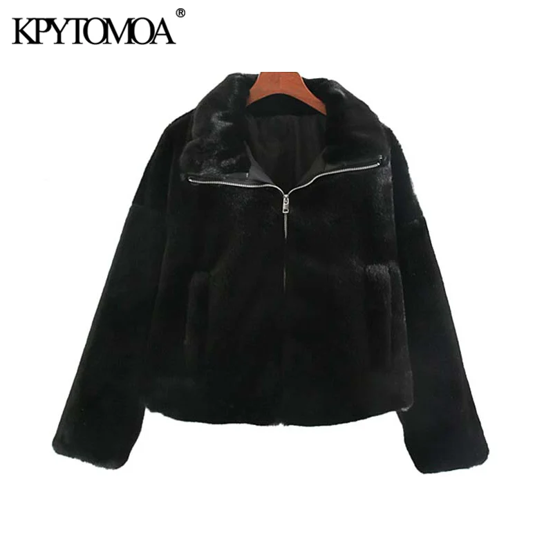 Винтажная стильная зимняя Толстая теплая Свободная куртка из искусственного меха, пальто для женщин, модная женская верхняя одежда с длинным рукавом и карманами, шикарные топы