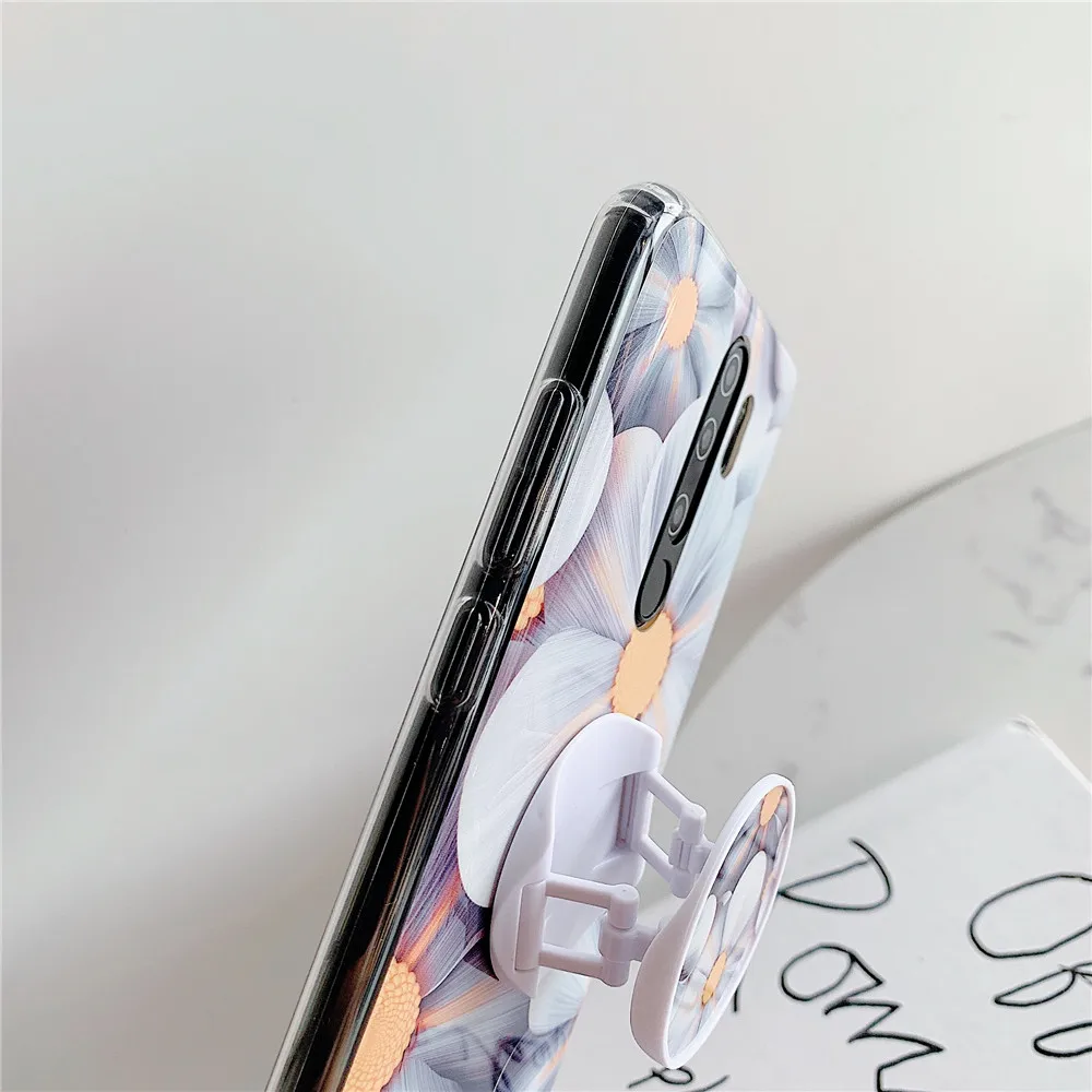 Для Redmi Note 8 глянцевый чехол с цветком и держателем-Подставкой Мягкий чехол для Xiaomi Redmi Note 5 задняя крышка для Redmi Note 6 7 Pro