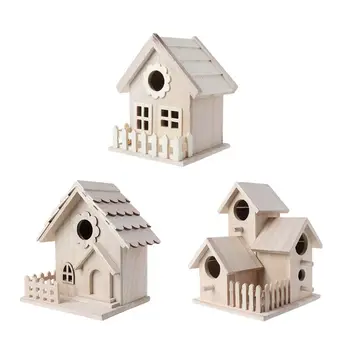 

Creative Wooden Bird House Breeding Cage Box Feeding Nest Garden Backyard Balcony Pendant Simulation Fence Birdhouse Home Decora