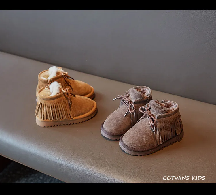CCTWINS/детская обувь; коллекция года; зимняя детская брендовая замшевая теплая обувь; модные детские зимние ботинки; Модные ботильоны с кисточками для девочек; SNB098