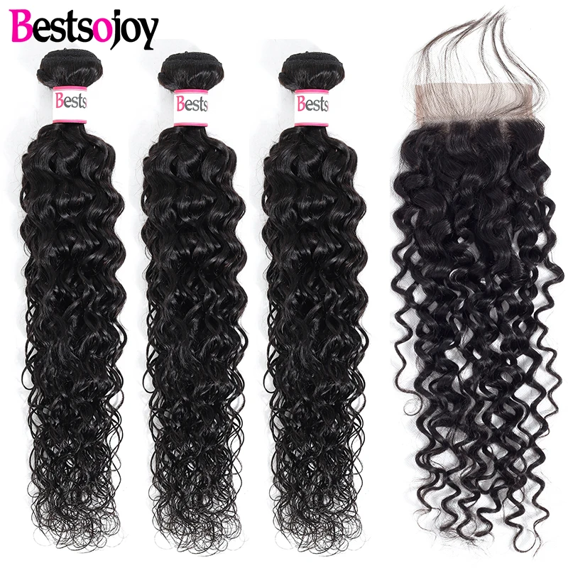 

Bestsojoy Hair Water Wave Bundles With Closure Wet And Wavy Remy Human Hair 3 Bundles With Closure Brazilian Hair Weave Bundles