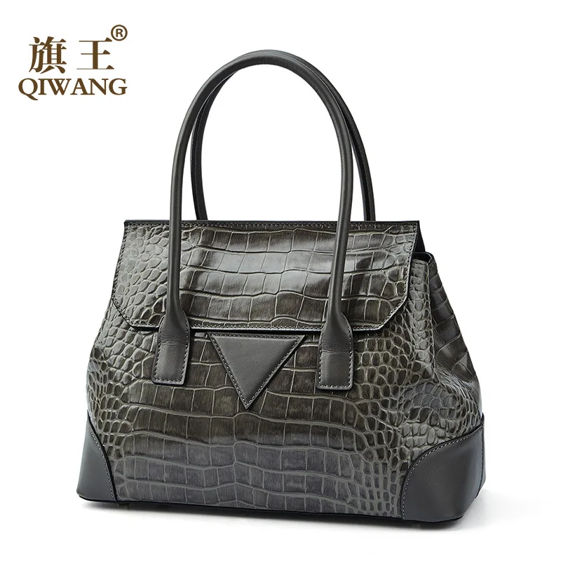 

Wang Bag 2019 New Style Crocodile Pattern Saffiano Bag Large Capacity First Layer Cowhide Handbag Fashion Brand WOMEN'S Bag