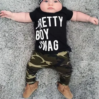 

Baby Boys Clothes 2020 Hip Hop Short Sleeve Summer Toddler Infant Letter Tops T-shirt Camo Pants Baby Boys Outfits 2Pc Clothes