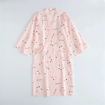 

Lovely Print Woman Japanese Traditional Kimono Yukata 100%Cotton Pajamas Sleepwear Loose Female Leisure Homewear Robes