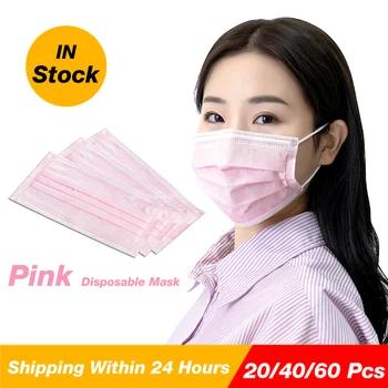 

Women Pink face mask With 3 Layers Disposable Girl Pink mouth mask Breathable Pink earloop mask fast delivery