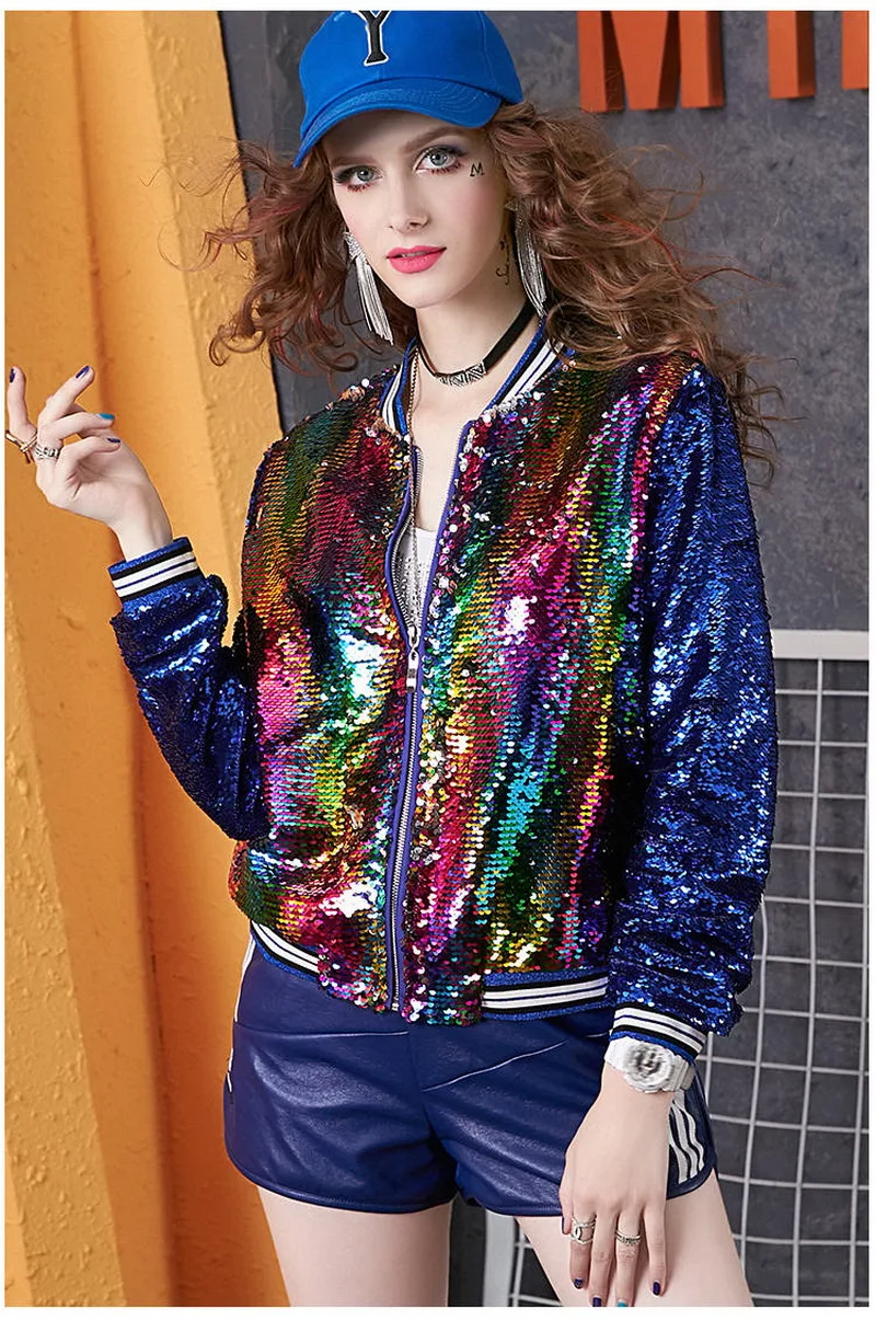 Spring 2022 Womens Fashion Jacket Woman Sequin Bomber Jackets