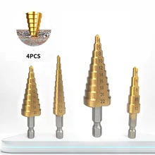 

3pcs HSS Titanium Coated Step Drill Bit Step Cone Cutting Tools Wood Metal Hole Cutter Drilling Hole Core Drill Bit