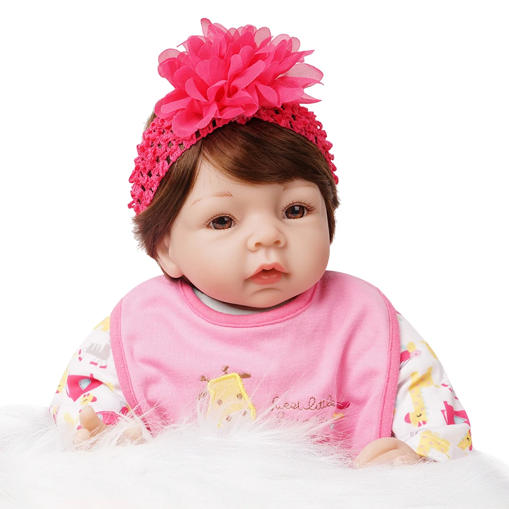 55 см Reborn Baby Doll девочка новорожденная Подарочная игрушка силиконовый винил хлопок тело темно-розовый наряд
