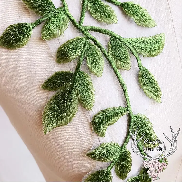 Lace Fabric Lace Sewing Supplies Lace Decoration Lace Accessories Lace Sewing Accessories 2 Pieces/1 Pair 12.5*31cm Green Leaf Venise Lace Trim Wedding Sewing Applique Crafts Lace Fabric For Wedding Dress Decoration