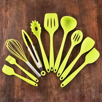 

Hot 10Pcs Non-Stick Kitchenware Silicone Cooking Spoon Spatula Ladle Egg Beaters Utensils Dinnerware Set Cooking Tools