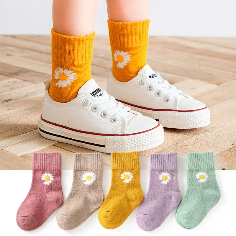 5 Pairs/Lot Autumn Winter Warm Children Socks girls boys cartoon cotton mid socks baby kids stripe sports 1-12 Years kids socks