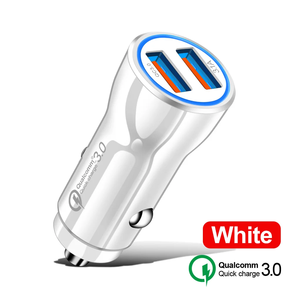 QC3.0(white) Автомобильное зарядное устройство с двумя usb-портами, светодиодный дисплей, быстрое зарядное устройство для samsung S8, S9, Xiaomi, huawei, iPhone Xs, мини USB, автомобильное зарядное устройство - Тип штекера: QC3.0(white)