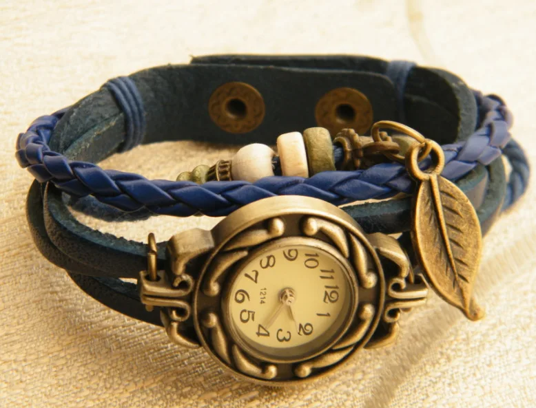 

Red Bronze Thin Drawstring Women's Retro Tree Leaf Pendant Watch 50000-Piece Hot Selling