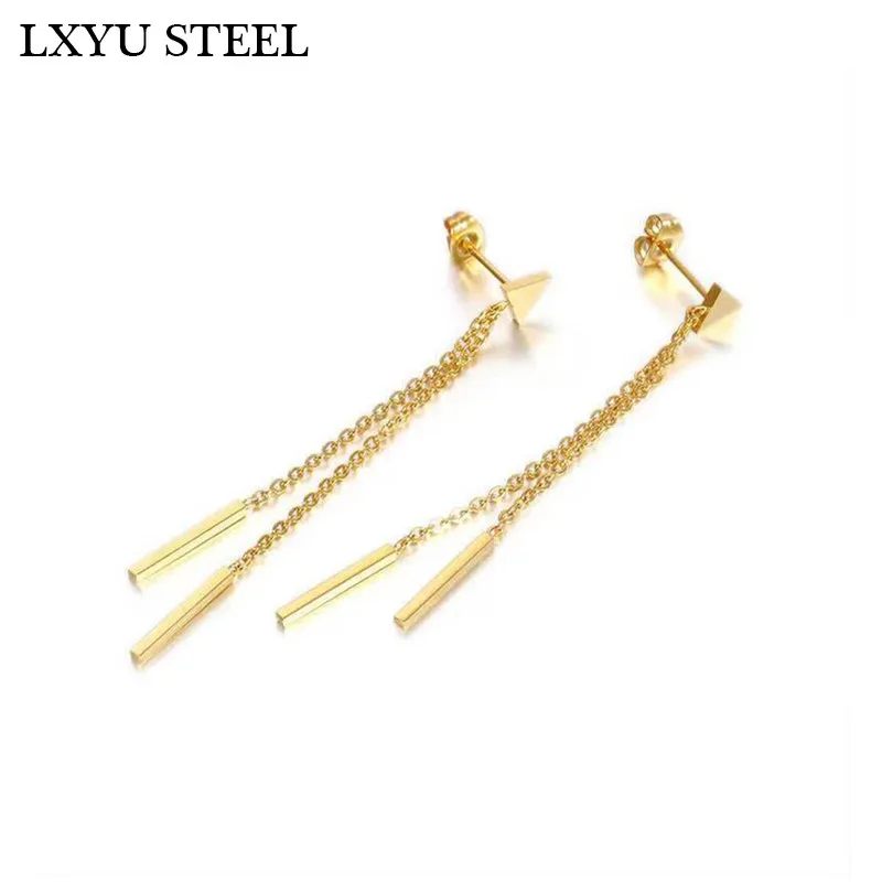 

Stainless Steel Geometry Fashion Triangle Shape Drop Earrings Long Chain Tassel Earring For Women/Girl Party Jewellery Gift