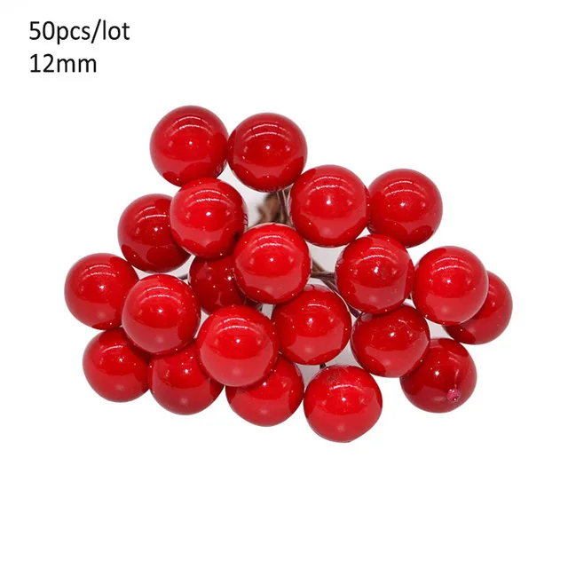 5/6/8/10/12/50/70/90pcs Mixed Red Flower Cherry Stamen Berries Bundle DIY Scrapbooking Christmas Wedding Cake Gift Box Wreaths - Цвет: 50P 80-E03