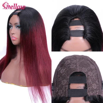 

U Part Wigs Brazilian Straight Closure Wig Natural Hairline Pre Plucked Bleached Knots 1B/99J Human Hair Wigs For Women