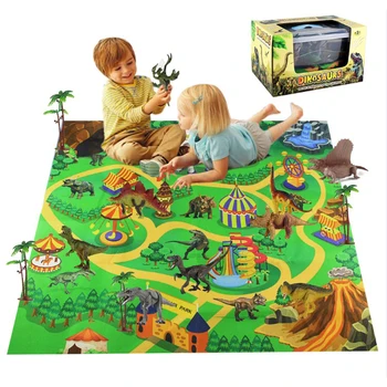 

Children's Dinosaur Toy Set Simulation Tyrannosaurus Model Dinosaur World Scene Game Carpet With Storage Box