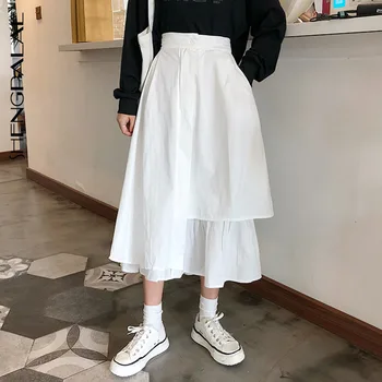

SHENGPALAE 2020 New Fashion Spring Women Long Maxi Skirt Vintage Ladies Irregular Skirt With Thin Waist And High Waist ZA2817