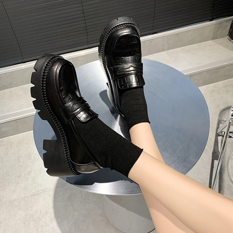 Franse Stijl Vrouw Hoge Hakken Pompen Chaussure Femme Lakleer College Schoenen Lolita Cosplay Platform Chunky Sole Loafers|Sneakers voor - AliExpress