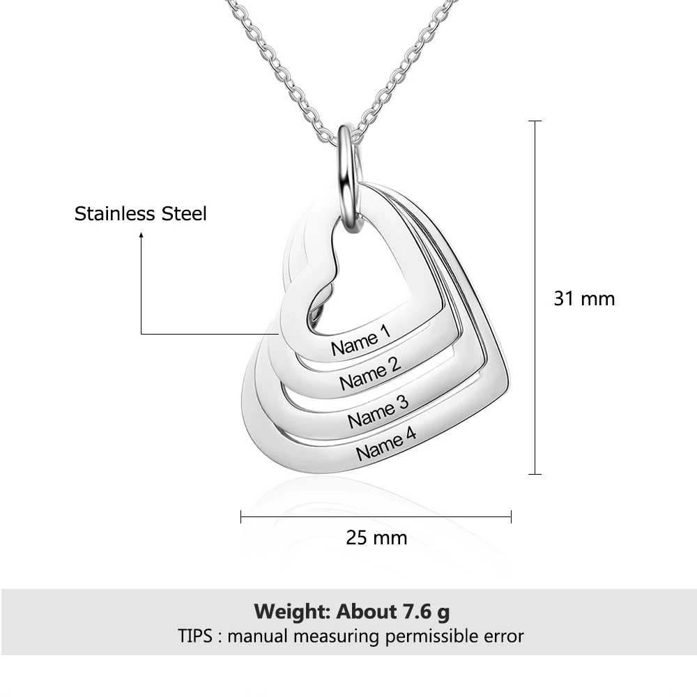 Gepersonaliseerde Roestvrij Staal Gegraveerde Ketting Met 2-6 Namen 3 Kleuren Custom Meerlaags Hart Hanger Ketting Voor Vrouwen Geschenken