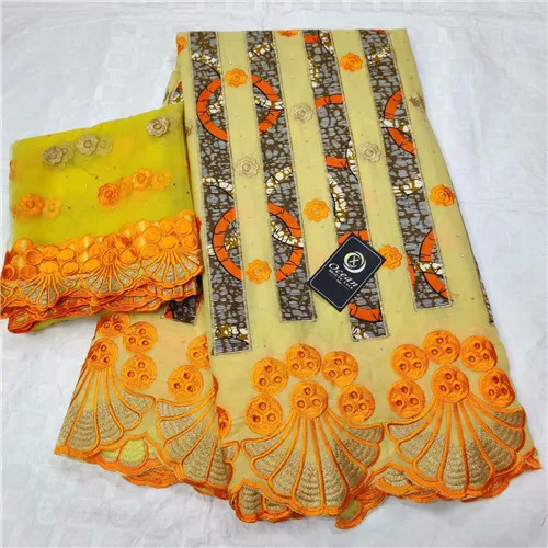 

cotton lace with wax cloth 5+2yards newcoming african swiss voile lace fabric with wax cloth for clothes F1QZSE028