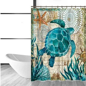 

Sea Turtle Waterproof Shower Curtain Octopus Home Bathroom Curtains with 12 Hooks Polyester Fabric Bath Curtain(Turtle L)